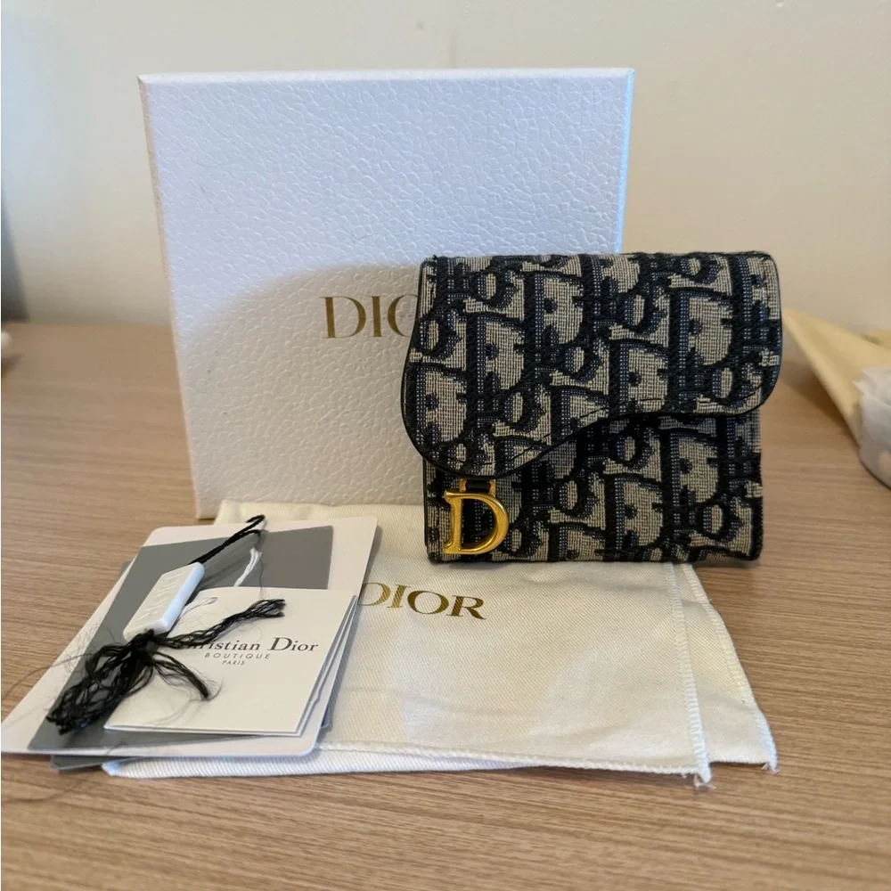 Dior Navy and Beige Monogram Wallet